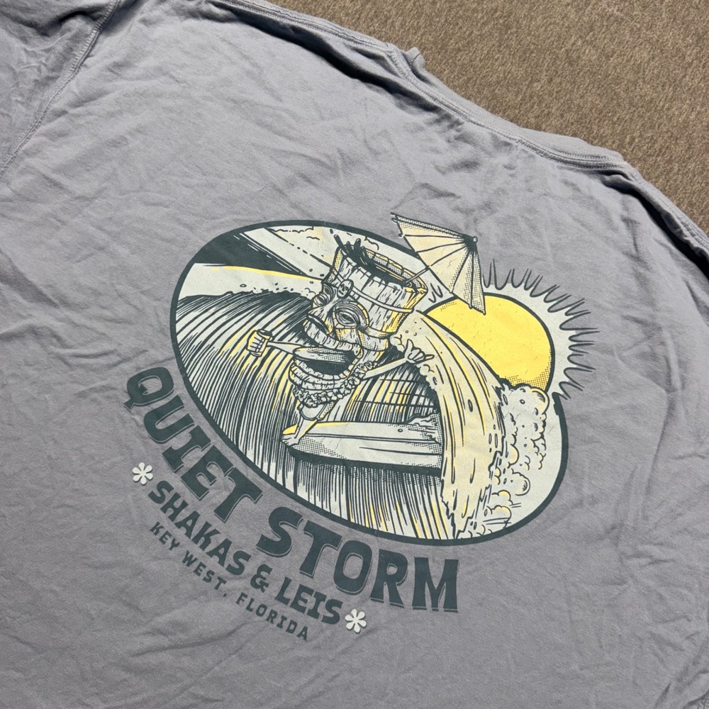 Quiet Storm Key West Florida Tiki Surf Graphic T-Shirt Blue 2XL Comfort Wash